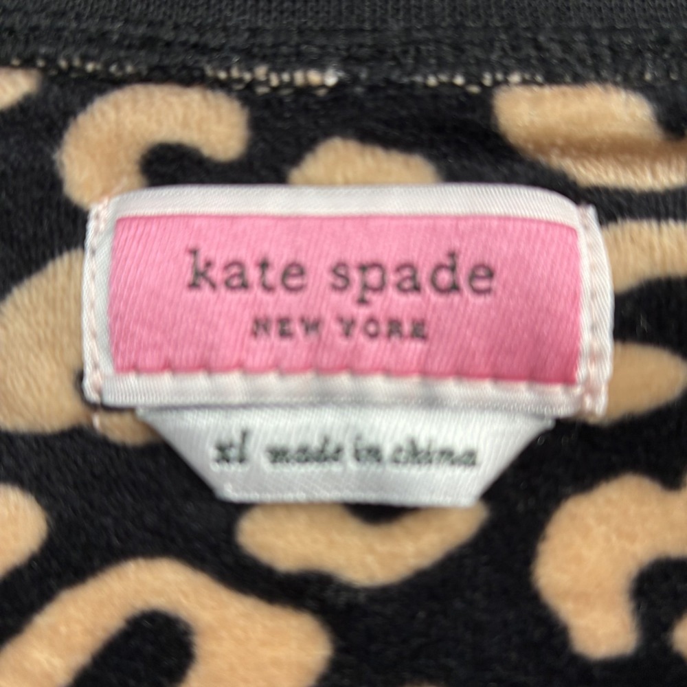 Kate Spade Womens Sz XL Leopard Animal Print‎ Casual/Pajama Top Velour Black Tan - Picture 4 of 13